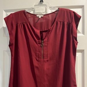 Burgundy blouse with front zipper